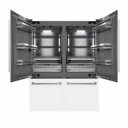 ZLINE 60 in. 32.2 cu. ft. French Door Built-In Bottom Freezer Refrigerator with Water Dispensers and Ice Makers in White Matte with Graphite Gray Interior (GRBIV-WM-60)