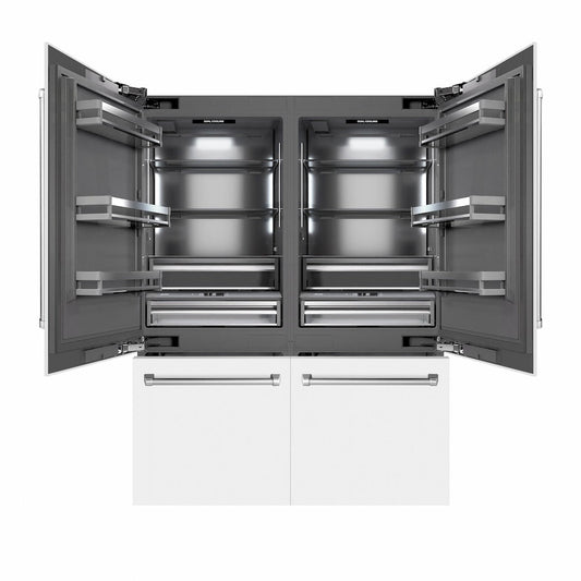 ZLINE 60 in. 32.2 cu. ft. French Door Built-In Bottom Freezer Refrigerator with Water Dispensers and Ice Makers in White Matte with Graphite Gray Interior (GRBIV-WM-60)