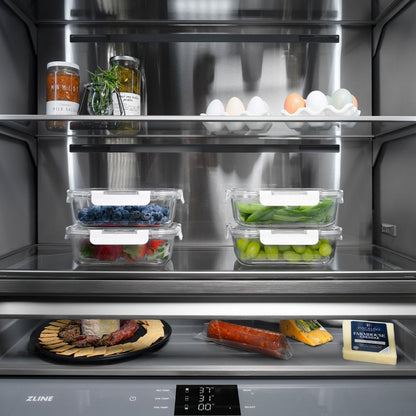 ZLINE Autograph Edition 36 in. 19.6 cu. ft. French Door Built-In Bottom Freezer Refrigerator with Water Dispenser and Ice Maker in White Matte with Graphite Gray Interior and Polished Gold Accents (GRBIVZ-WM-36-G)