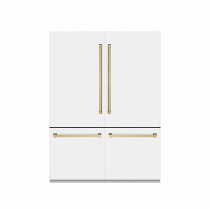 ZLINE Autograph Edition 60 in. 32.2 cu. ft. French Door Built-In Bottom Freezer Refrigerator with Water Dispenser and Ice Maker in White Matte with Graphite Gray Interior and Champagne Bronze Accents (GRBIVZ-WM-60-CB)