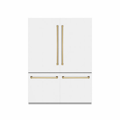 ZLINE Autograph Edition 60 in. 32.2 cu. ft. French Door Built-In Bottom Freezer Refrigerator with Water Dispenser and Ice Maker in White Matte with Graphite Gray Interior and Polished Gold Accents (GRBIVZ-WM-60-G)