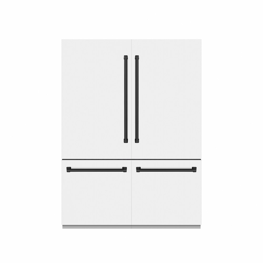 ZLINE Autograph Edition 60 in. 32.2 cu. ft. French Door Built-In Bottom Freezer Refrigerator with Water Dispenser and Ice Maker in White Matte with Graphite Gray Interior and Matte Black Accents (GRBIVZ-WM-60-MB)