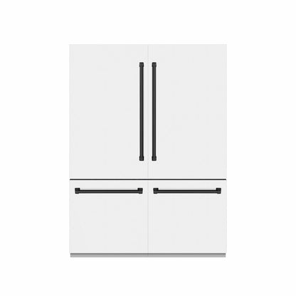 ZLINE Autograph Edition 60 in. 32.2 cu. ft. French Door Built-In Bottom Freezer Refrigerator with Water Dispenser and Ice Maker in White Matte with Graphite Gray Interior and Matte Black Accents (GRBIVZ-WM-60-MB)