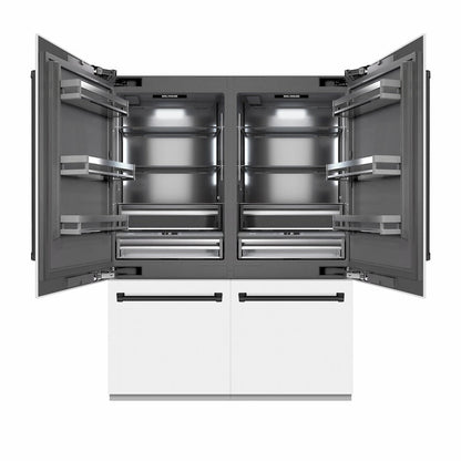 ZLINE Autograph Edition 60 in. 32.2 cu. ft. French Door Built-In Bottom Freezer Refrigerator with Water Dispenser and Ice Maker in White Matte with Graphite Gray Interior and Matte Black Accents (GRBIVZ-WM-60-MB)