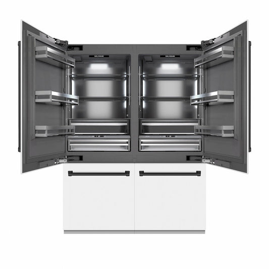ZLINE Autograph Edition 60 in. 32.2 cu. ft. French Door Built-In Bottom Freezer Refrigerator with Water Dispenser and Ice Maker in White Matte with Graphite Gray Interior and Matte Black Accents (GRBIVZ-WM-60-MB)