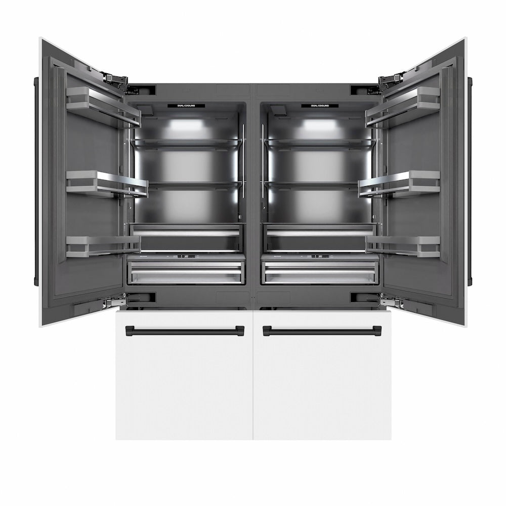 ZLINE Autograph Edition 60 in. 32.2 cu. ft. French Door Built-In Bottom Freezer Refrigerator with Water Dispenser and Ice Maker in White Matte with Graphite Gray Interior and Matte Black Accents (GRBIVZ-WM-60-MB)