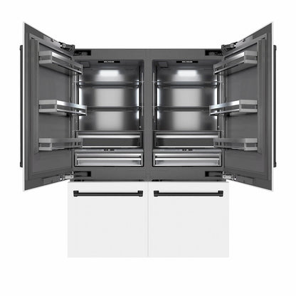 ZLINE Autograph Edition 60 in. 32.2 cu. ft. French Door Built-In Bottom Freezer Refrigerator with Water Dispenser and Ice Maker in White Matte with Graphite Gray Interior and Matte Black Accents (GRBIVZ-WM-60-MB)