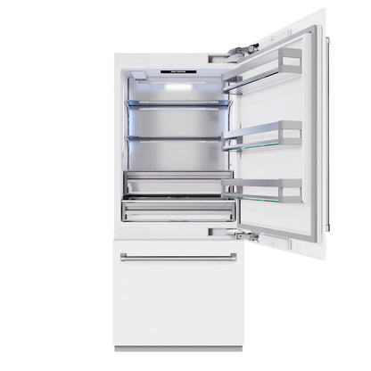 ZLINE 36 in. 19.8 cu. ft. Built-In Bottom Freezer Refrigerator with Water Dispenser and Ice Maker in White Matte (RBIT-WM-36)