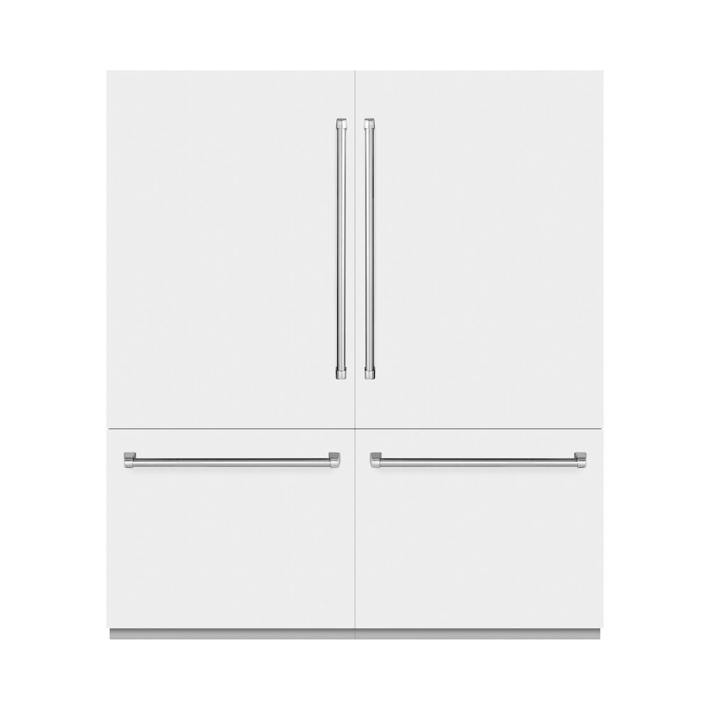 ZLINE 72 in. 39.6 cu. ft. French Door Built-In Bottom Freezer Refrigerator with Water Dispensers and Ice Makers in White Matte (RBIT-WM-72)