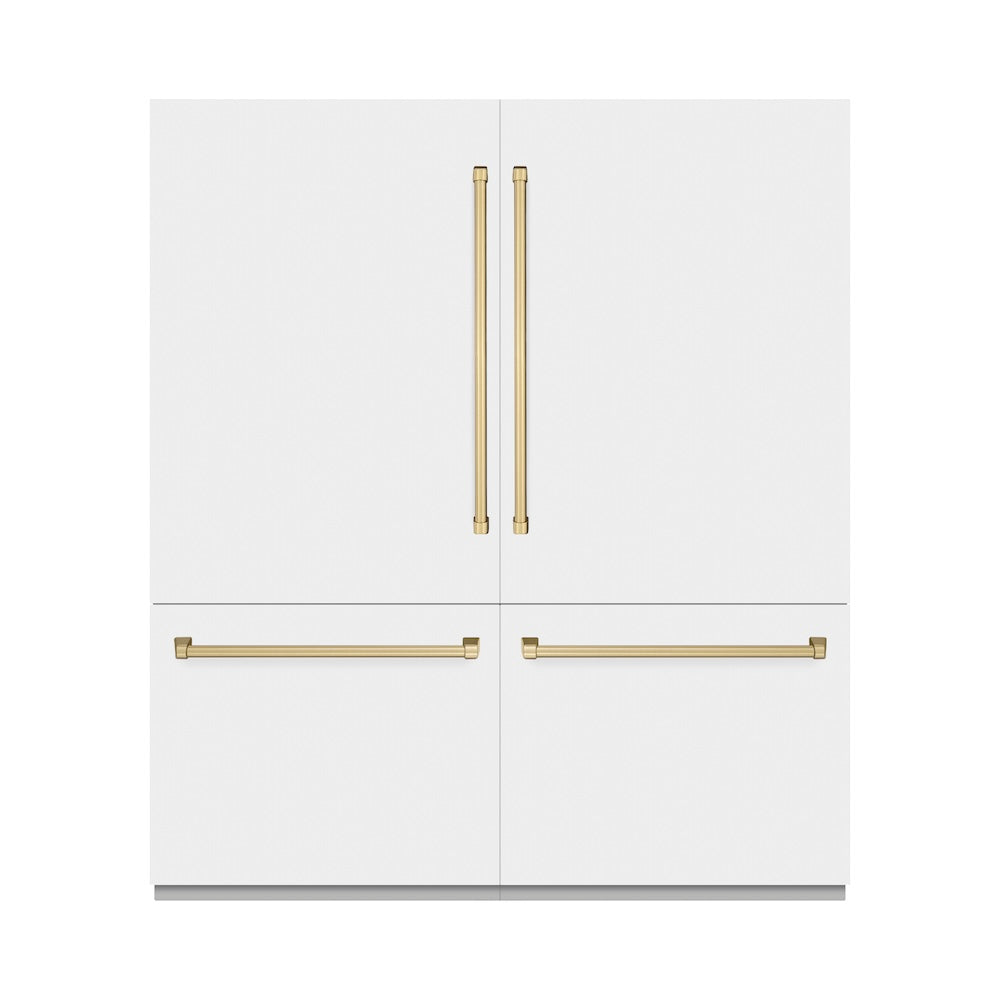 ZLINE Autograph Edition 72 in. 39.6 cu. ft. French Door Built-In Bottom Freezer Refrigerator with Water Dispensers and Ice Makers in White Matte and Champagne Bronze Accents (RBITZ-WM-72-CB)