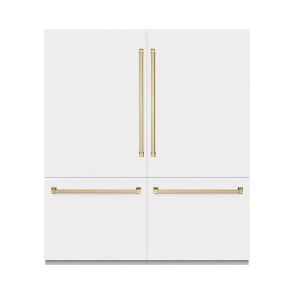 ZLINE Autograph Edition 72 in. 39.6 cu. ft. French Door Built-In Bottom Freezer Refrigerator with Water Dispensers and Ice Makers in White Matte and Champagne Bronze Accents (RBITZ-WM-72-CB)