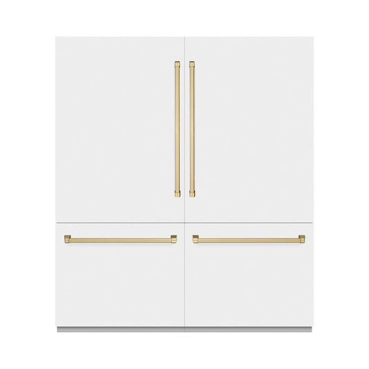 ZLINE Autograph Edition 72 in. 39.6 cu. ft. French Door Built-In Bottom Freezer Refrigerator with Water Dispensers and Ice Makers in White Matte and Champagne Bronze Accents (RBITZ-WM-72-CB)
