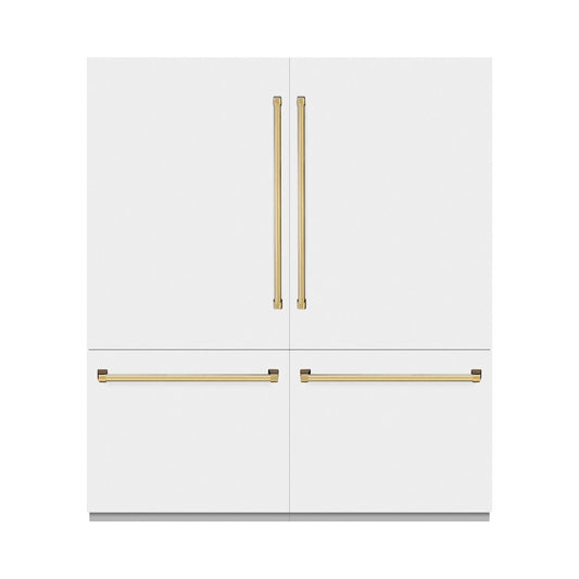 ZLINE Autograph Edition 72 in. 39.6 cu. ft. French Door Built-In Bottom Freezer Refrigerator with Water Dispensers and Ice Makers in White Matte and Polished Gold Accents (RBITZ-WM-72-G)
