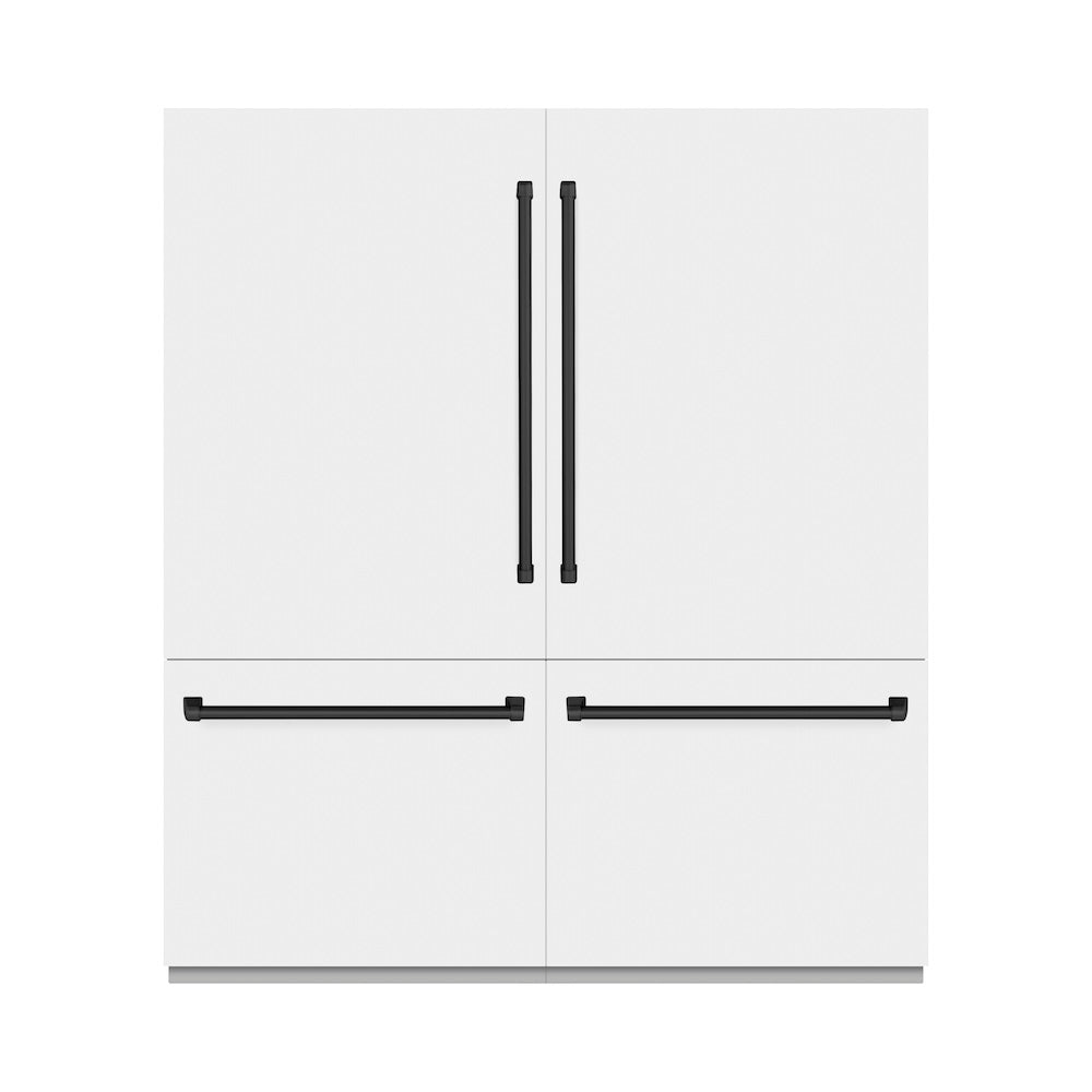ZLINE Autograph Edition 72 in. 39.6 cu. ft. French Door Built-In Bottom Freezer Refrigerator with Water Dispensers and Ice Makers in White Matte and Matte Black Accents (RBITZ-WM-72-MB)