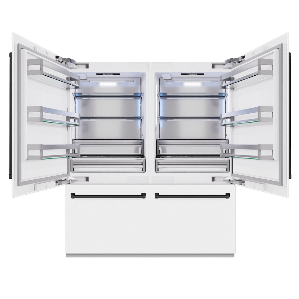 ZLINE Autograph Edition 72 in. 39.6 cu. ft. French Door Built-In Bottom Freezer Refrigerator with Water Dispensers and Ice Makers in White Matte and Matte Black Accents (RBITZ-WM-72-MB)