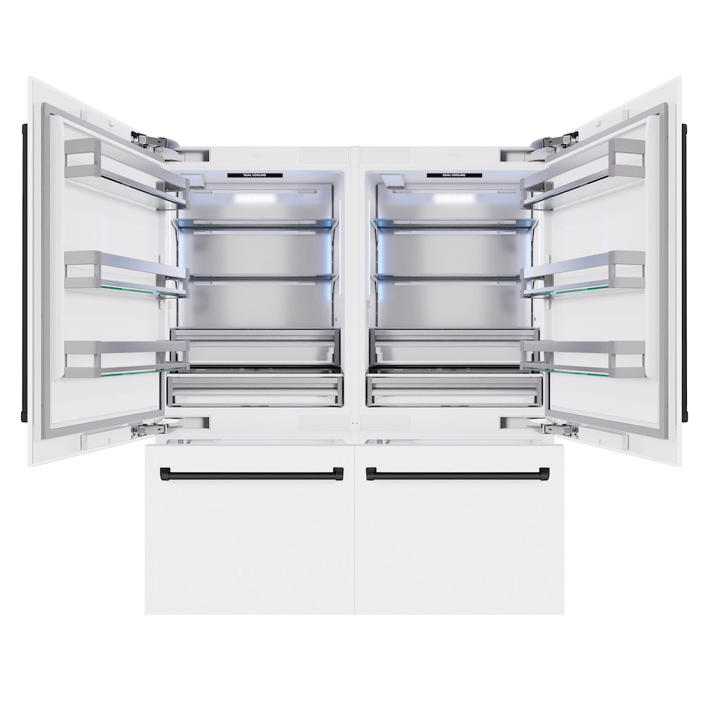 ZLINE Autograph Edition 72 in. 39.6 cu. ft. French Door Built-In Bottom Freezer Refrigerator with Water Dispensers and Ice Makers in White Matte and Matte Black Accents (RBITZ-WM-72-MB)