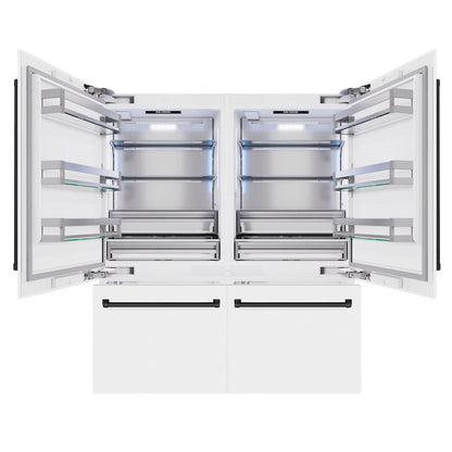 ZLINE Autograph Edition 72 in. 39.6 cu. ft. French Door Built-In Bottom Freezer Refrigerator with Water Dispensers and Ice Makers in White Matte and Matte Black Accents (RBITZ-WM-72-MB)