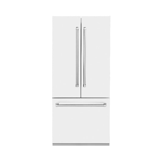 ZLINE 36 in. 19.6 cu. ft. French Door Built-In Bottom Freezer Refrigerator with Water Dispenser and Ice Maker in White Matte (RBIV-WM-36)