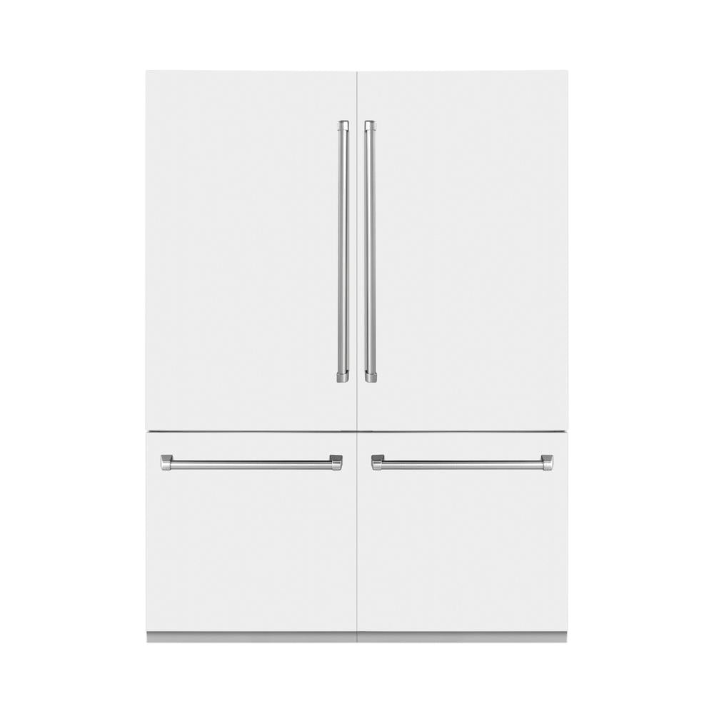ZLINE 60 in. 32.2 cu. ft. French Door Built-In Bottom Freezer Refrigerator with Water Dispensers and Ice Makers in White Matte (RBIV-WM-60)