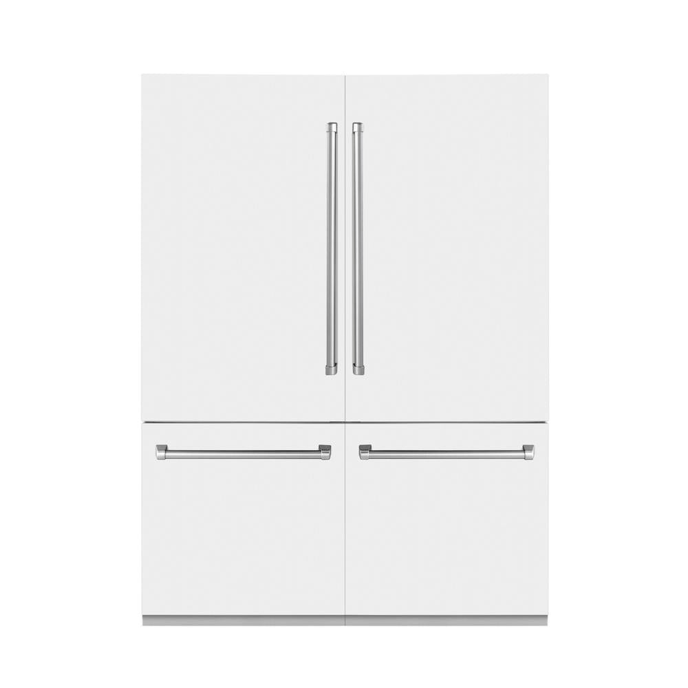 ZLINE 60 in. 32.2 cu. ft. French Door Built-In Bottom Freezer Refrigerator with Water Dispensers and Ice Makers in White Matte (RBIV-WM-60)