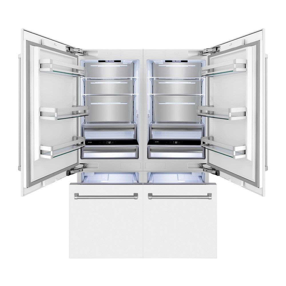 ZLINE 60 in. 32.2 cu. ft. French Door Built-In Bottom Freezer Refrigerator with Water Dispensers and Ice Makers in White Matte (RBIV-WM-60)