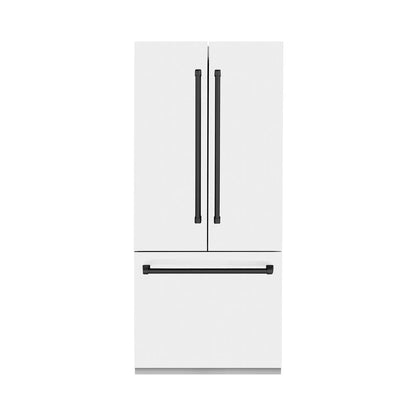 ZLINE Autograph Edition 36 in. 19.6 cu. ft. French Door Built-In Bottom Freezer Refrigerator with Water Dispenser and Ice Maker in White Matte with Matte Black Accents (RBIVZ-WM-36-MB)