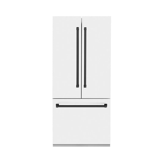 ZLINE Autograph Edition 36 in. 19.6 cu. ft. French Door Built-In Bottom Freezer Refrigerator with Water Dispenser and Ice Maker in White Matte with Matte Black Accents (RBIVZ-WM-36-MB)