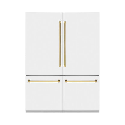 ZLINE Autograph Edition 60 in. 32.2 cu. ft. French Door Built-In Bottom Freezer Refrigerator with Water Dispenser and Ice Maker in White Matte with Polished Gold Accents (RBIVZ-WM-60-G)