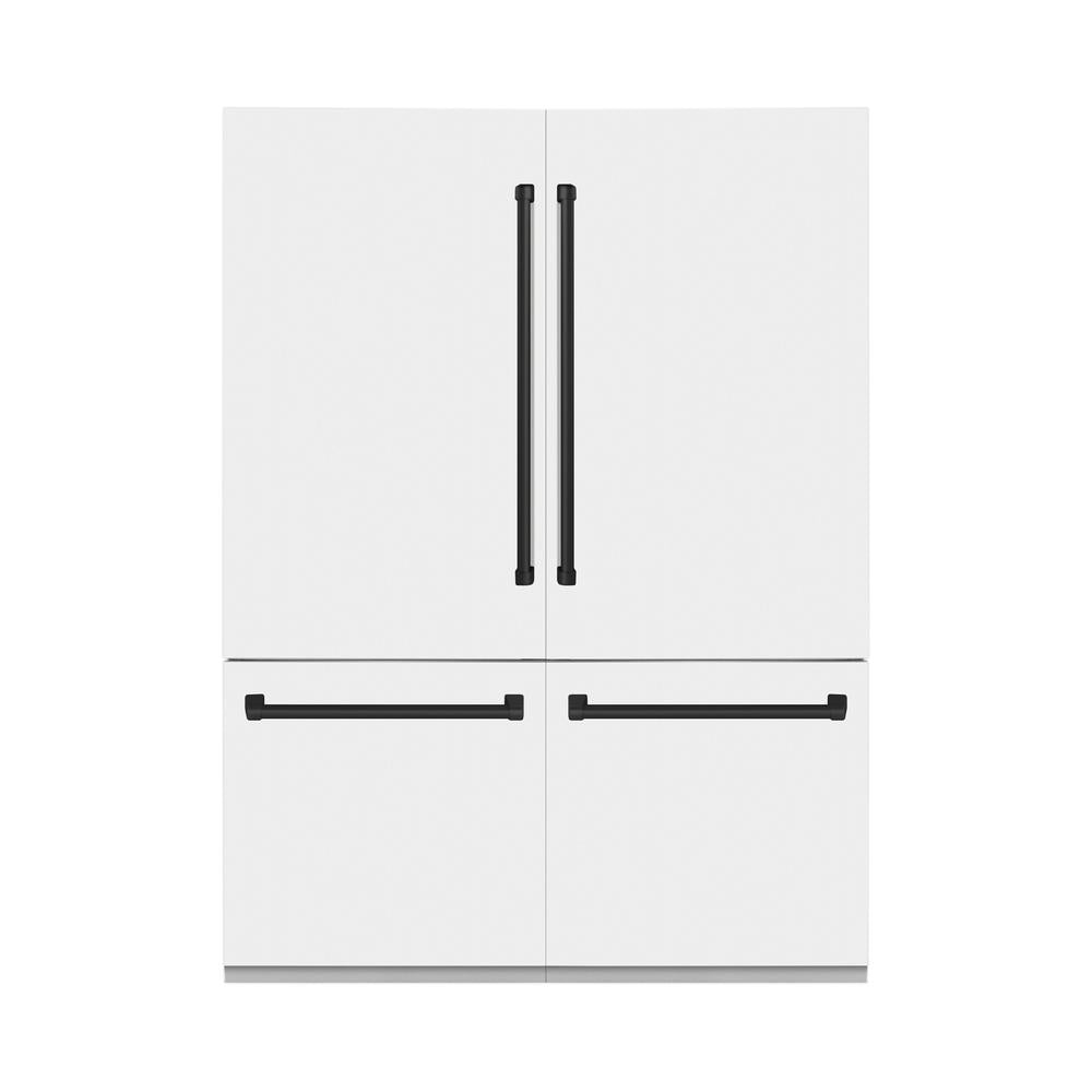 ZLINE Autograph Edition 60 in. 32.2 cu. ft. French Door Built-In Bottom Freezer Refrigerator with Water Dispenser and Ice Maker in White Matte with Matte Black Accents (RBIVZ-WM-60-MB)