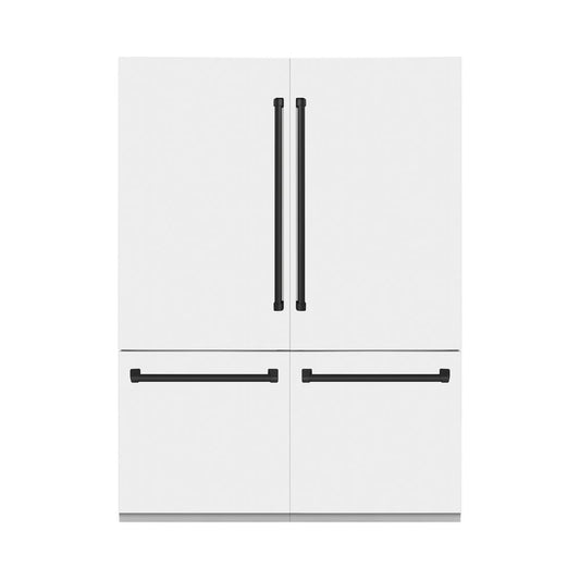 ZLINE Autograph Edition 60 in. 32.2 cu. ft. French Door Built-In Bottom Freezer Refrigerator with Water Dispenser and Ice Maker in White Matte with Matte Black Accents (RBIVZ-WM-60-MB)