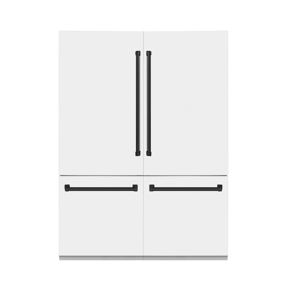 ZLINE Autograph Edition 60 in. 32.2 cu. ft. French Door Built-In Bottom Freezer Refrigerator with Water Dispenser and Ice Maker in White Matte with Matte Black Accents (RBIVZ-WM-60-MB)