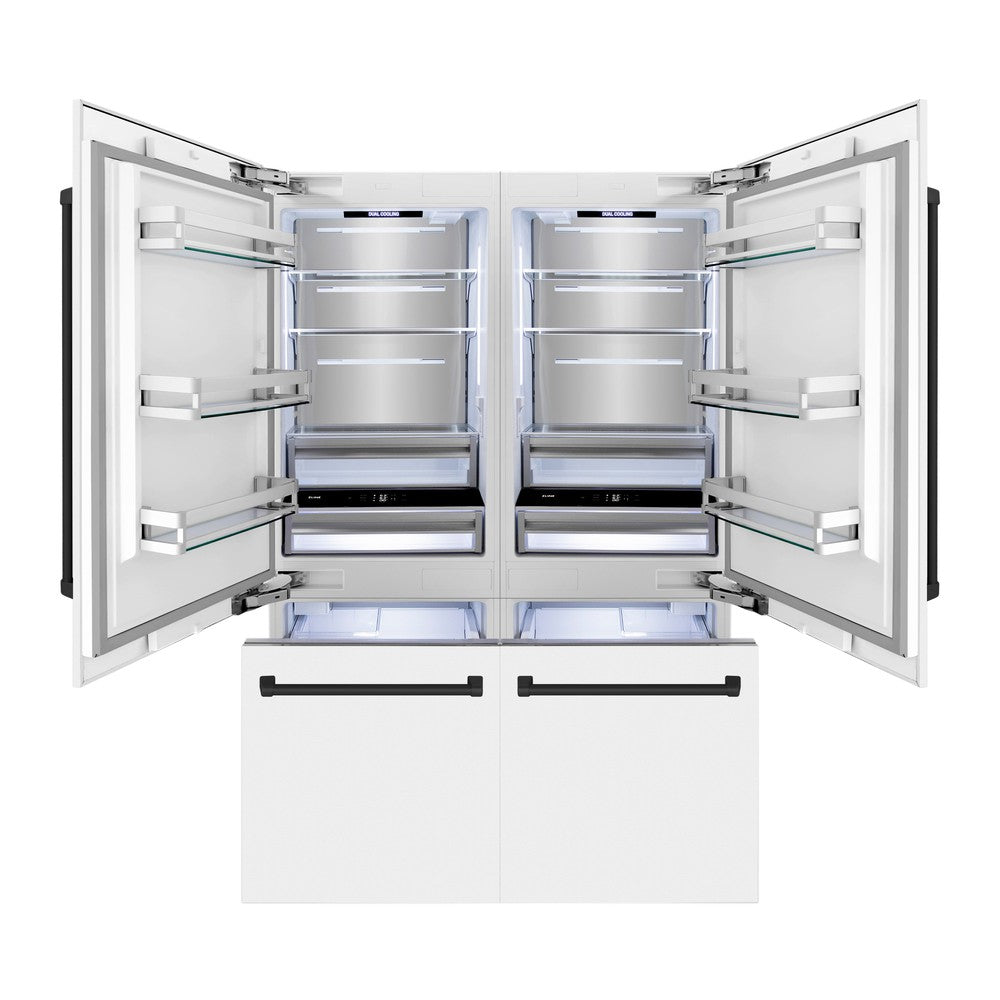 ZLINE Autograph Edition 60 in. 32.2 cu. ft. French Door Built-In Bottom Freezer Refrigerator with Water Dispenser and Ice Maker in White Matte with Matte Black Accents (RBIVZ-WM-60-MB)