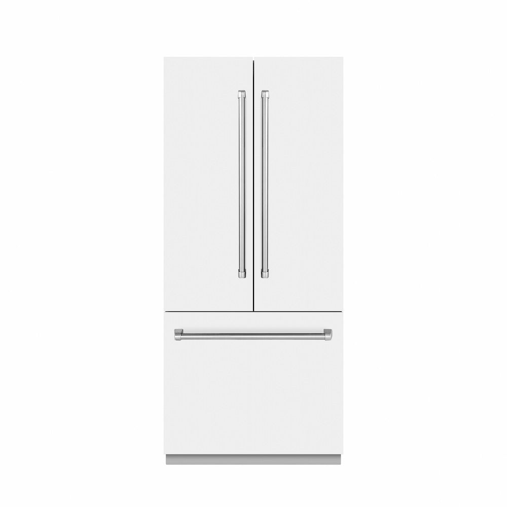 ZLINE 36 in. 19.6 cu. ft. French Door Built-In Bottom Freezer Refrigerator with Water Dispenser and Ice Maker in White Matte with Stainless Steel Interior (SRBIV-WM-36)