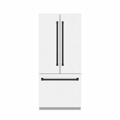 ZLINE Autograph Edition 36 in. 19.6 cu. ft. French Door Built-In Bottom Freezer Refrigerator with Water Dispenser and Ice Maker in White Matte with Stainless Steel Interior and Matte Black Accents (SRBIVZ-WM-36-MB)