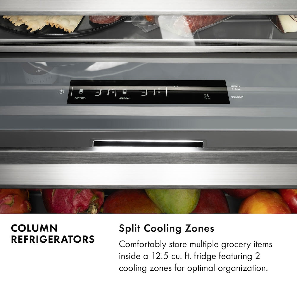 ZLINE Autograph Edition 24 in. 12.5 cu. ft. Column Refrigerator in Black Stainless Steel with Graphite Gray Interior and Champagne Bronze Accents (RCRVZ-BS-24-CB)