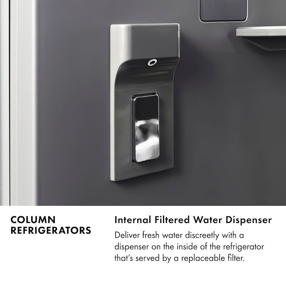 ZLINE Autograph Edition 24 in. 12.5 cu. ft. Column Refrigerator in Black Stainless Steel with Graphite Gray Interior and Champagne Bronze Accents (RCRVZ-BS-24-CB)