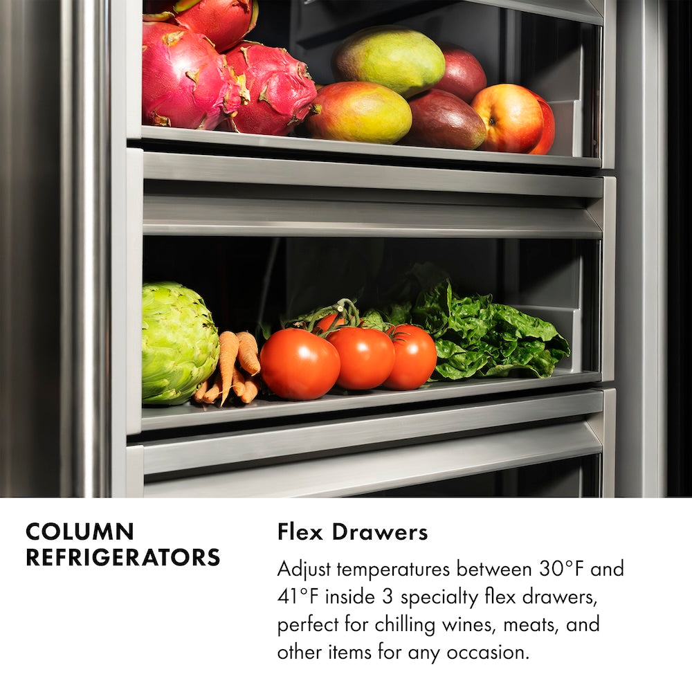 ZLINE Autograph Edition 30 in. 16.7 cu. ft. Column Refrigerator in Black Stainless Steel with Graphite Gray Interior and Champagne Bronze Accents (RCRVZ-BS-30-CB)