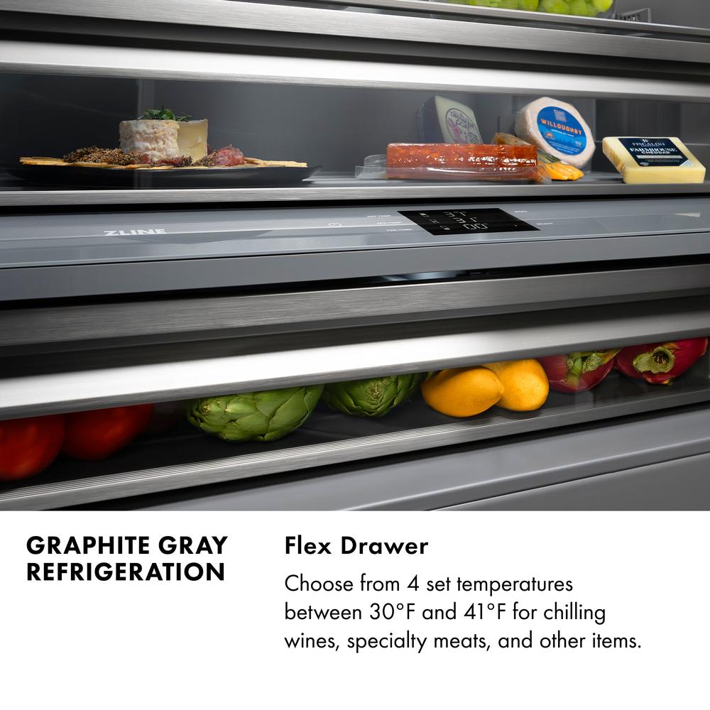 ZLINE Autograph Edition 30 in. 16.1 cu. ft. Built-In Bottom Freezer Refrigerator with Water Dispenser and Ice Maker in Stainless Steel with Graphite Gray Interior and Champagne Bronze Accents (GRBIVZ-304-30CB)