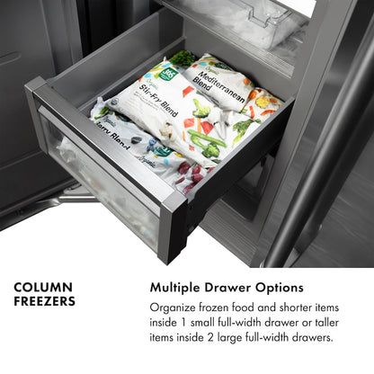 ZLINE Autograph Edition 18 in. 8.6 cu. ft. Left Hinge Column Freezer in Stainless Steel with Graphite Gray Interior and Polished Gold Accents (RCFVLZ-30418-G)