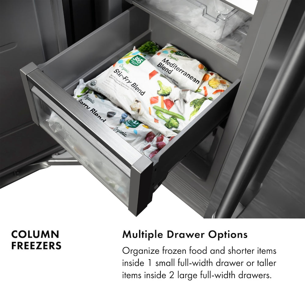 ZLINE Autograph Edition 24 in. 12.4 cu. ft. Column Freezer in White Matte with Graphite Gray Interior and Champagne Bronze Accents (RCFVZ-WM-24-CB)