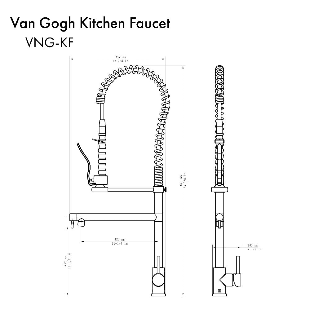 ZLINE Autograph Edition Van Gogh Pull Down Spring Kitchen Faucet with Pot Filler in Champagne Bronze (VNG-KF-CB)