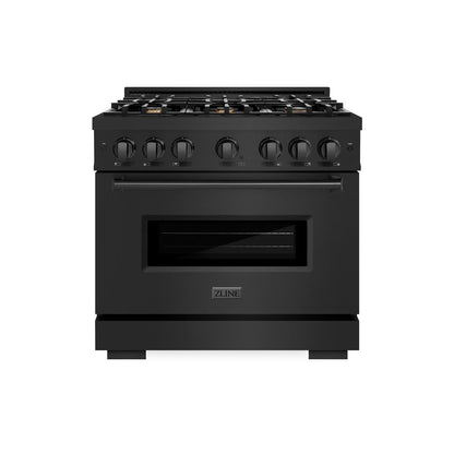 ZLINE 36 in. 5.2 cu. ft. Classic Dual Fuel Range with Gas Cooktop and Electric Convection Oven in Black Stainless Steel with 6 Brass Burners (CDRB-BR-36)