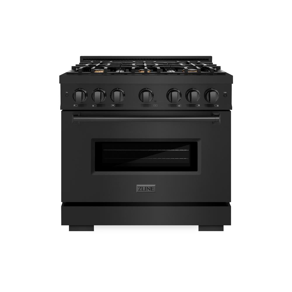 ZLINE 36 in. 5.2 cu. ft. Classic Gas Range with Convection Gas Oven in Black Stainless Steel with 6 Brass Burners (CGRB-BR-36)