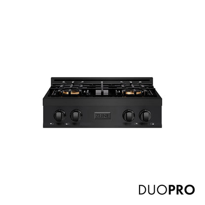 ZLINE 30 in. Classic Gas Rangetop with 4 Burner DuoPro™ Cooktop in Black Stainless Steel (PCRTB-30)