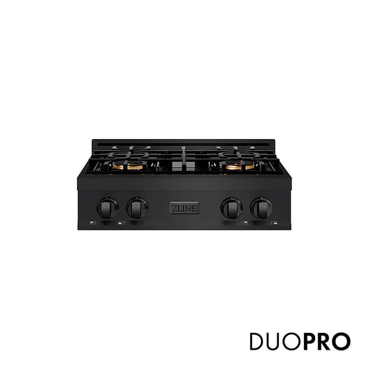 ZLINE 30 in. Classic Gas Rangetop with 4 Burner DuoPro™ Cooktop in Black Stainless Steel (PCRTB-30)
