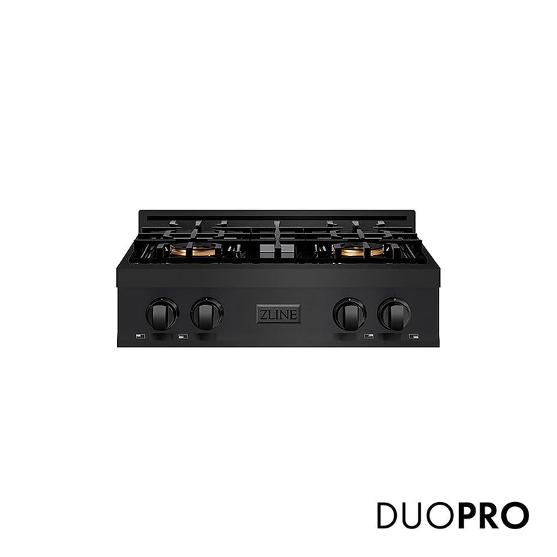 ZLINE 30 in. Classic Gas Rangetop with 4 Burner DuoPro™ Cooktop in Black Stainless Steel (PCRTB-30)