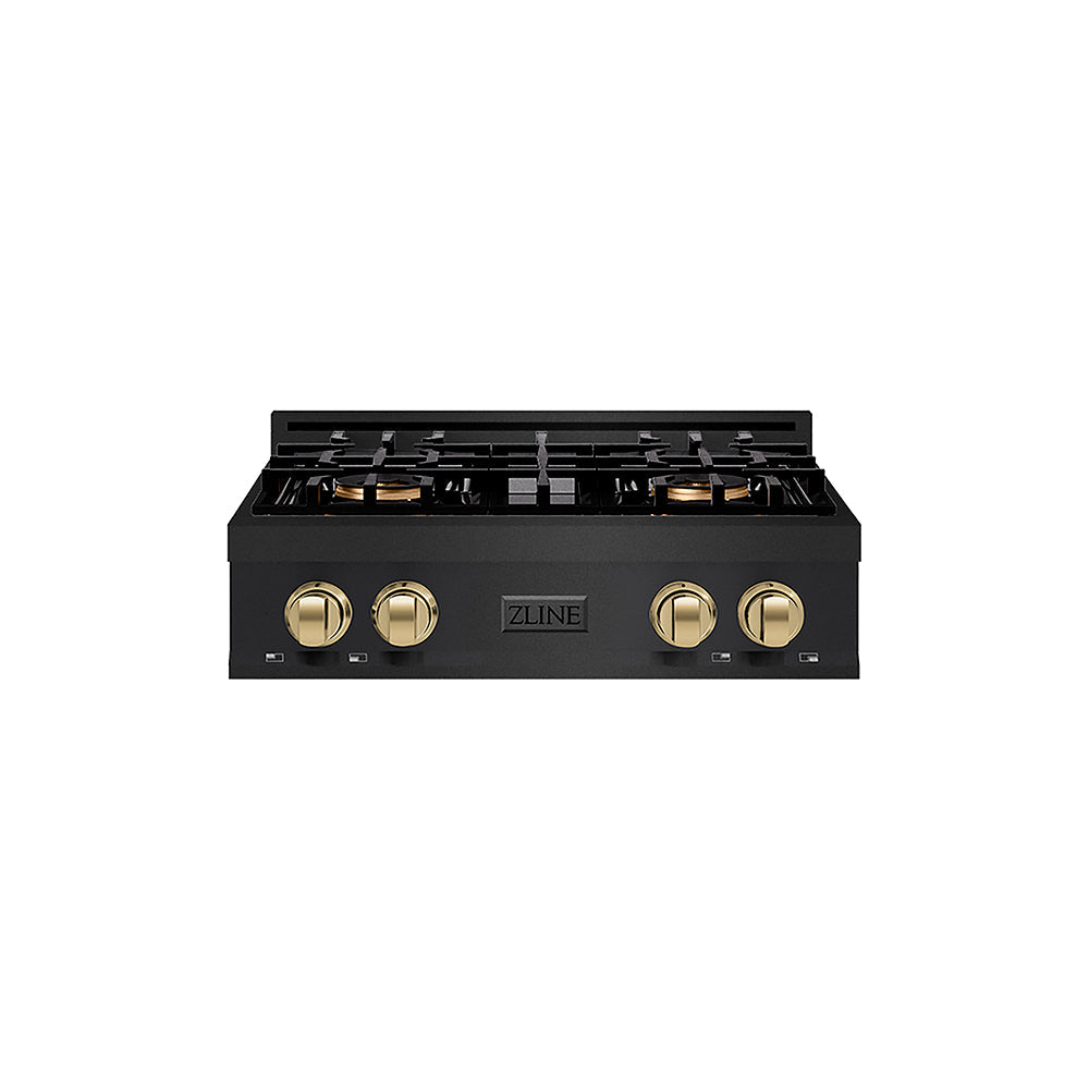 ZLINE Autograph Edition 30 in. Classic Gas Rangetop with 4 Burner DuoPro™ Cooktop in Black Stainless Steel and Champagne Bronze Accents (PCRTBZ-30-CB)