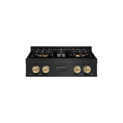 ZLINE Autograph Edition 30 in. Classic Gas Rangetop with 4 Burner DuoPro™ Cooktop in Black Stainless Steel and Champagne Bronze Accents (PCRTBZ-30-CB)