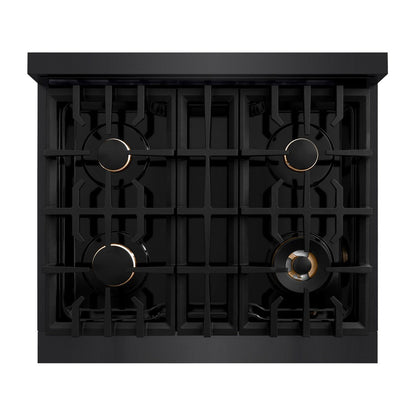 ZLINE 30 in. 4.2 cu. ft. Classic Dual Fuel Range with Gas Cooktop and Electric Convection Oven in Black Stainless Steel with 4 Brass Burners (CDRB-BR-30)