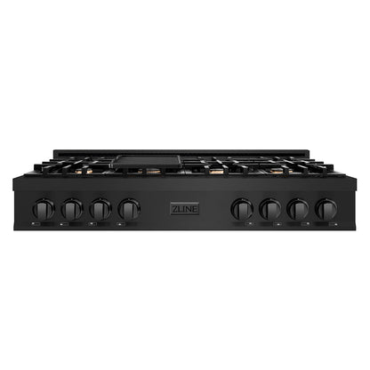 ZLINE 48 in. Classic Gas Rangetop with 8 Brass Burners and Porcelain Cooktop in Black Stainless Steel (RTB-BR-48)